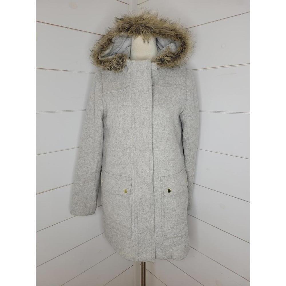 J Crew size 6 grey heavyweight wool blend coat with faux fur